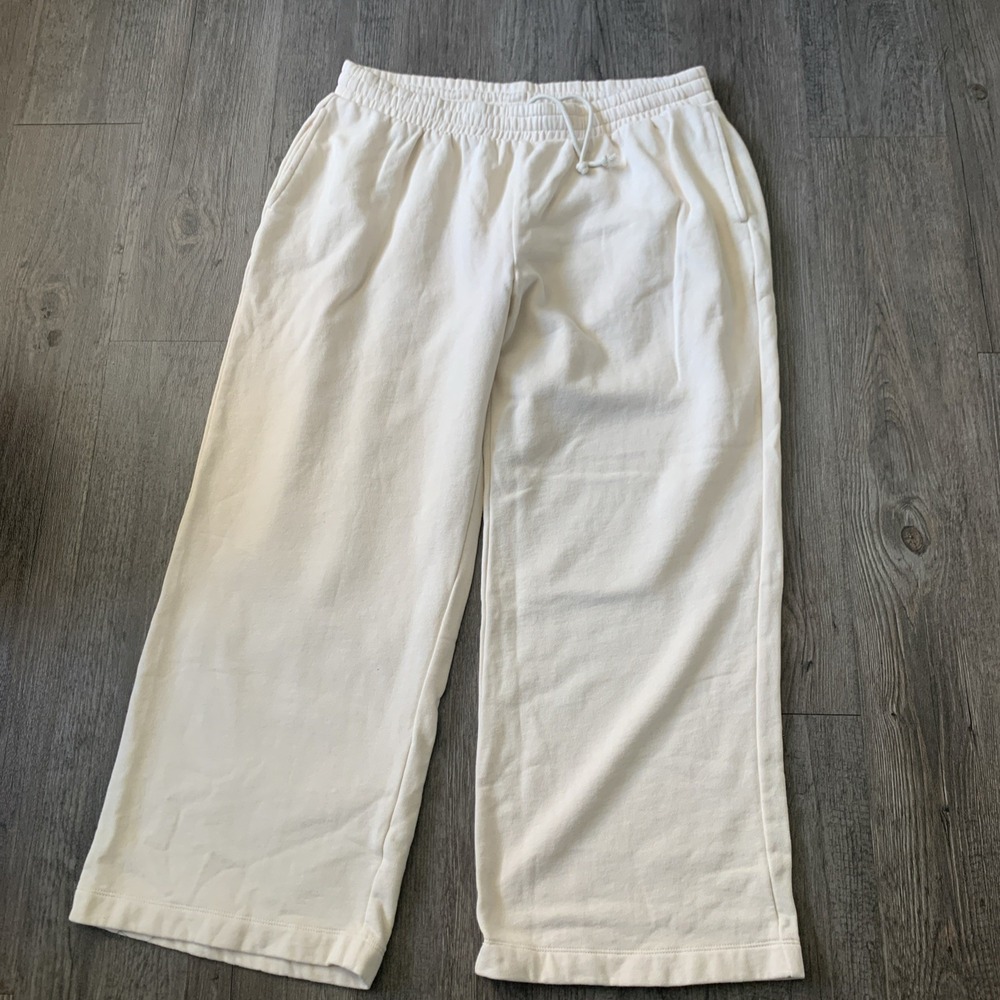 Old Navy Womens Wide Leg Sweatpants Cream Off White L Petite Relaxed Fleece